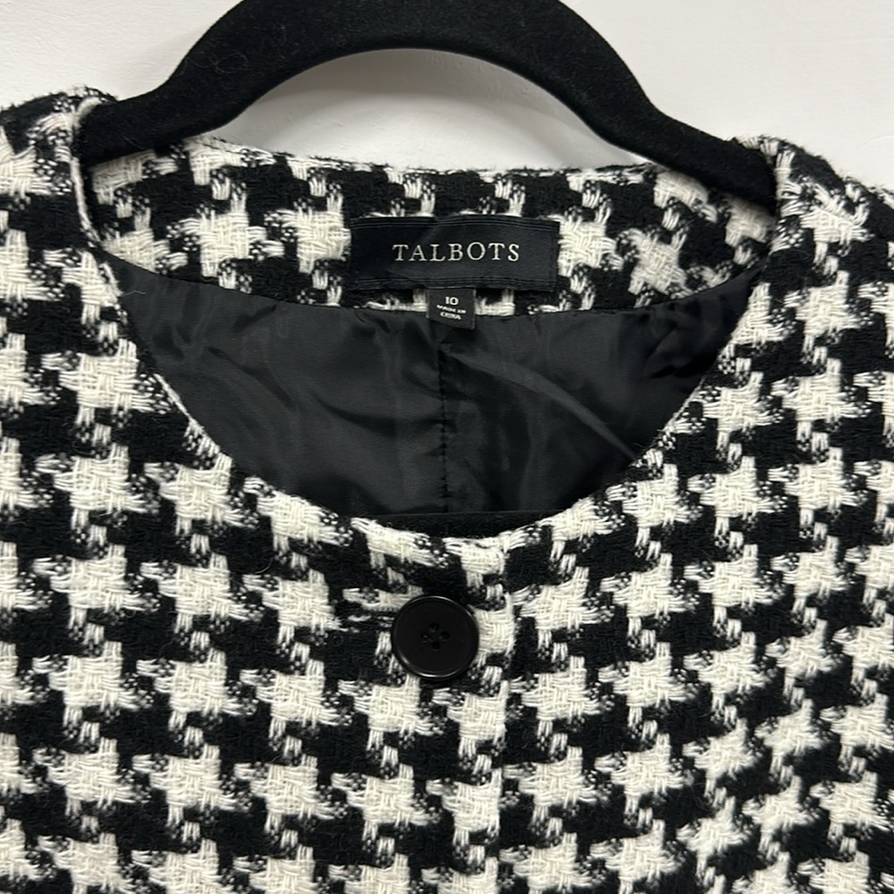 Talbots Collarless black and white Houndstooth Jacket 10 - Picture 3 of 6
